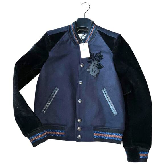 Coach Women's Wool Blend Varsity Jacket Signature Logo Velvet Flower Lined NWT - Picture 1 of 9